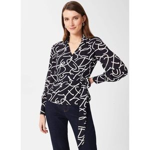 Hobbs London Women’s black and white clemmie wrap blouse US6
